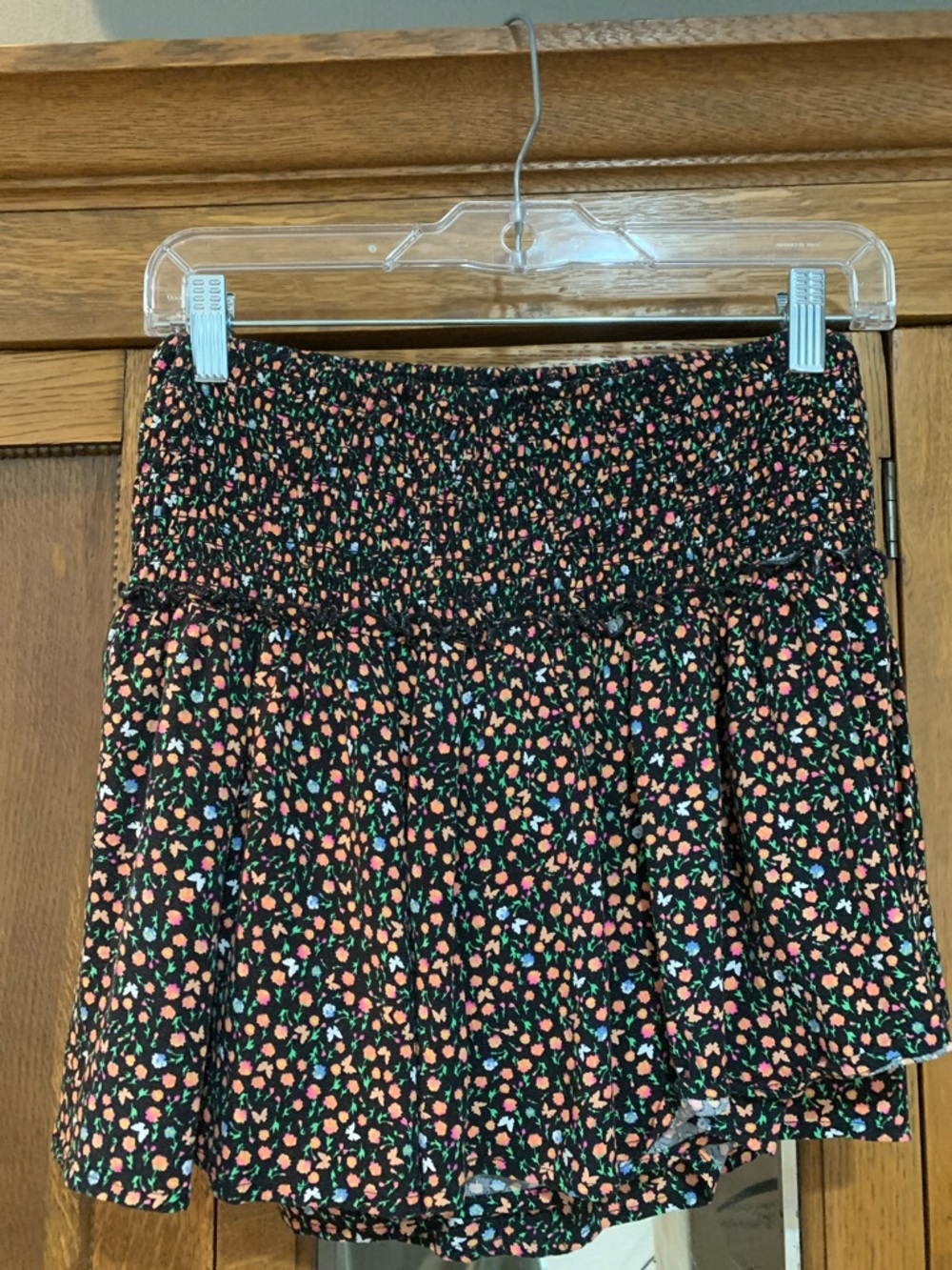 Skort with shorts inside- Smocked Waist Mini Skirt